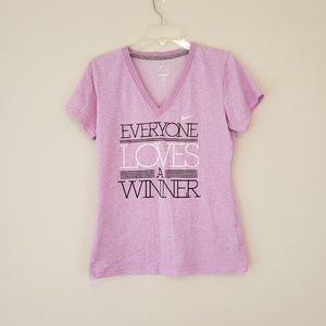 Nike Purple V-Neck T Shirt Everyone Loves Winner Graphic Tee Shirt Size Medium